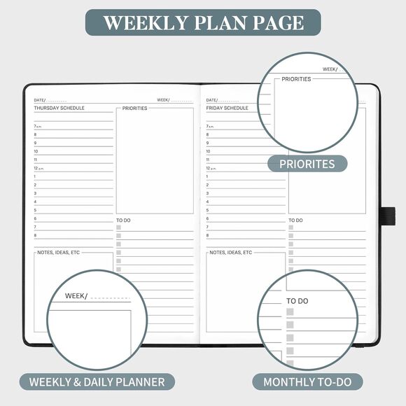 Undated Daily Planner Appointment Book Desk Office Organizer size A5 8x6 inch - Picture 3 of 5